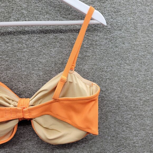 Old Navy Swim Bikini Top Women’s 2X Orange Coral Textured Rib Cinch Front NWT - Picture 6 of 14